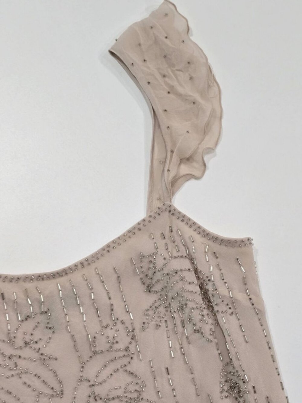 Express ✦ Silk Ruffle Sleeve Blouse ✦ Side Tie Beaded Embellished Floral XS - Picture 9 of 11